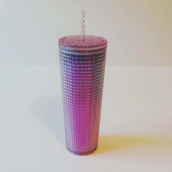 Starbucks 2021 Gradient Ombre Pink and Blue Grid Tumbler - Picture 2 of 4